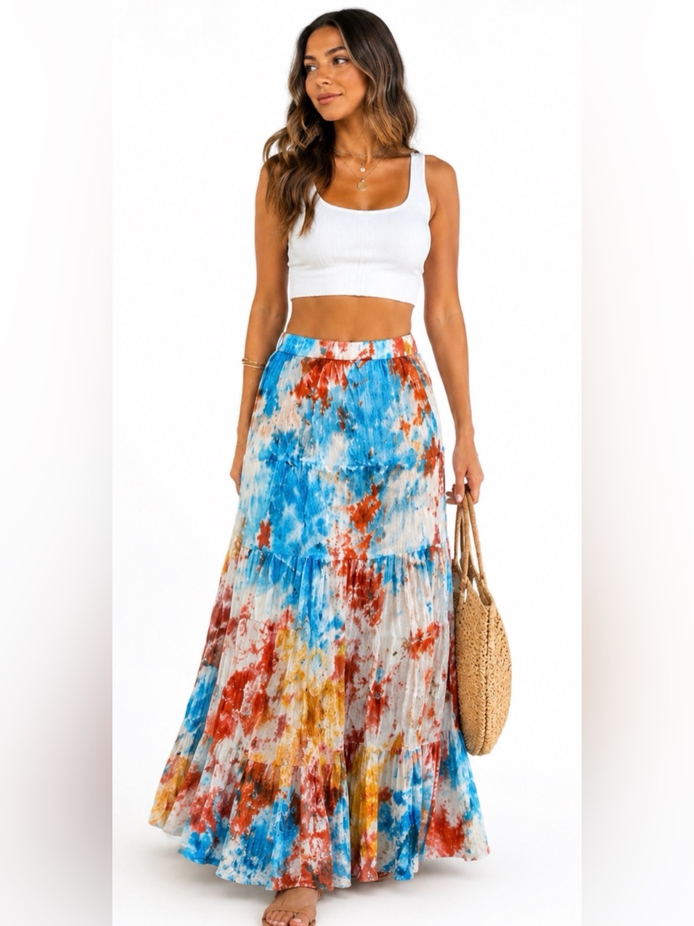 ROMEO & JULIET COUTURE TIE DYE BOHO MAXI SKIRT-WOMEN’S SIZE  M Y2K Festival